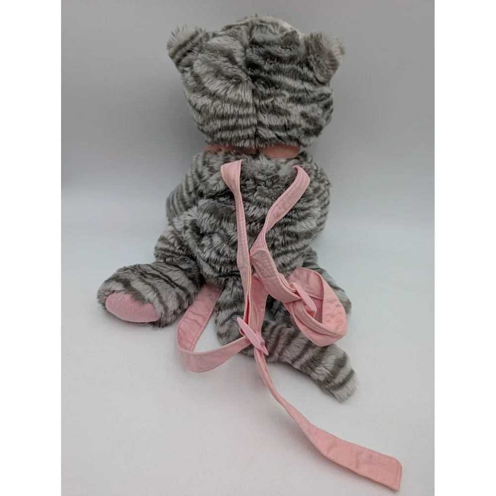 Gymboree Plush Backpack Gray Pink Striped Cat Kitten Ribbon Bow 2007